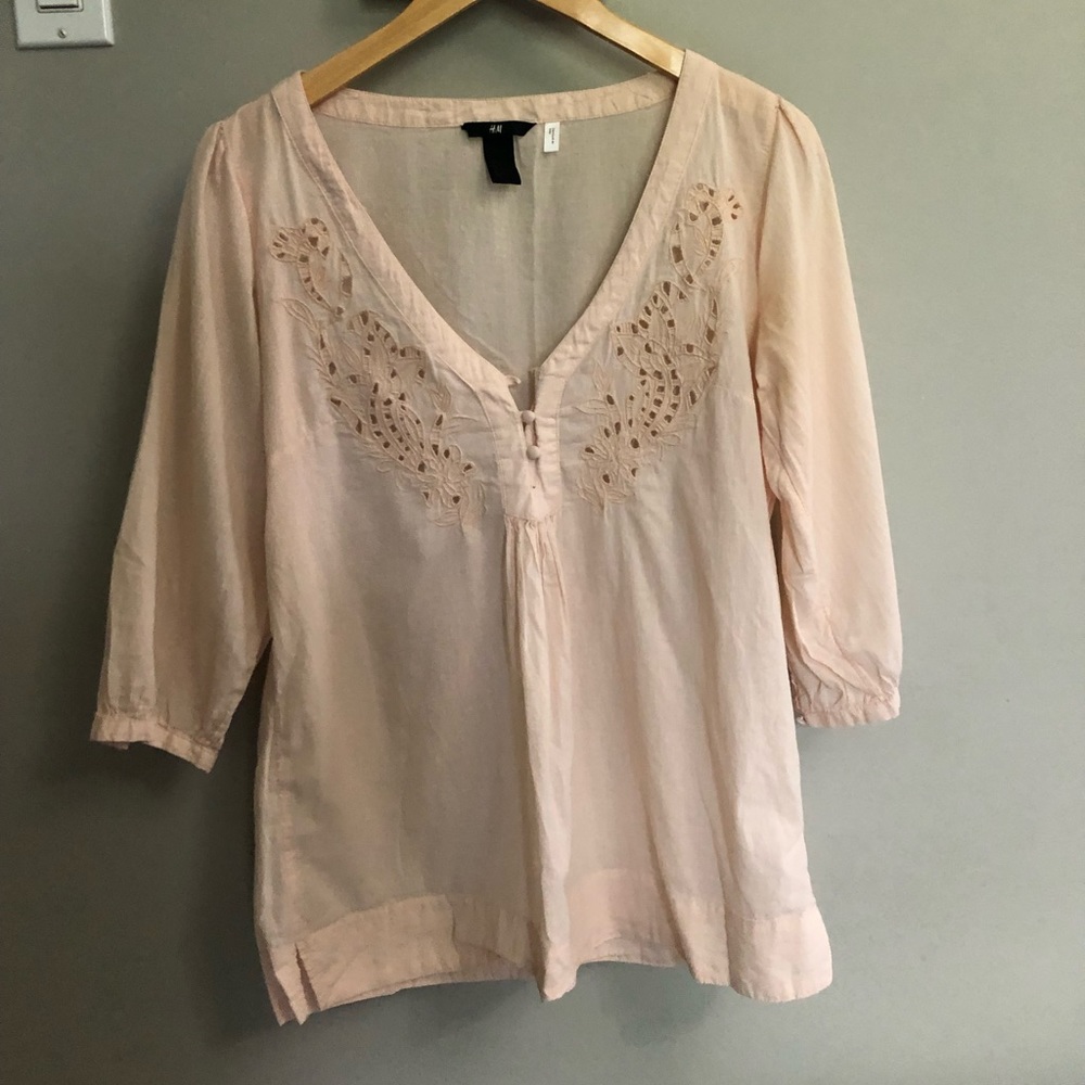 H&M blush embroidered blouse